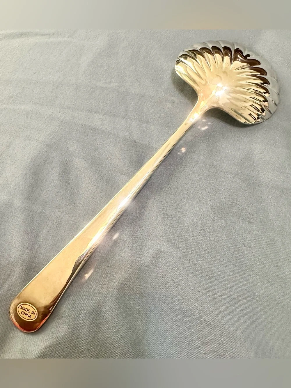 Vintage Silver Scallop Shell Serving Spoon 10” Large Casserole Berry Ladle 90s